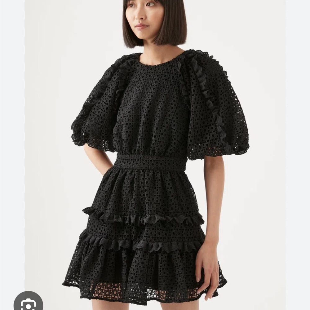 Aje Aveline broderie black eyelet mini dress size 4